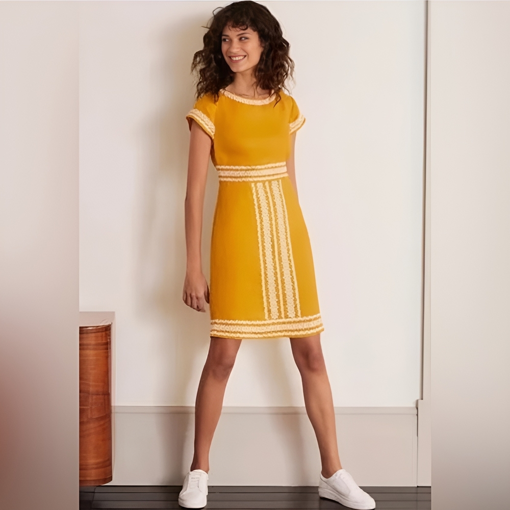 Boden Yellow Laura Linen Shift Dress Short Sleeve Summery Size 6